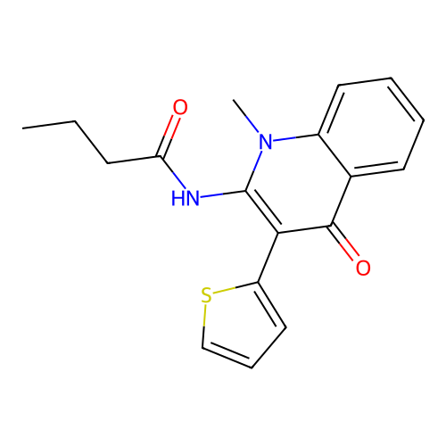 N-(1-methyl-4-oxo-3-(thiophen-2-yl)-1,4-dihydroquinolin-2-yl)butyramide structure