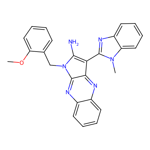 1-[(2-methoxyphenyl)methyl]-3-(1-methylbenzimidazol-2-yl)pyrrolo[3,2-b]quinoxalin-2-amine structure