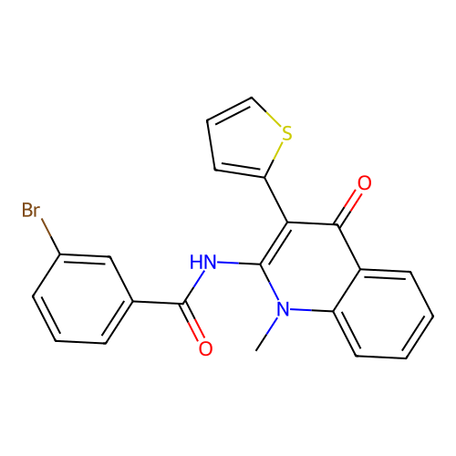 3-bromo-N-(1-methyl-4-oxo-3-(thiophen-2-yl)-1,4-dihydroquinolin-2-yl)benzamide structure