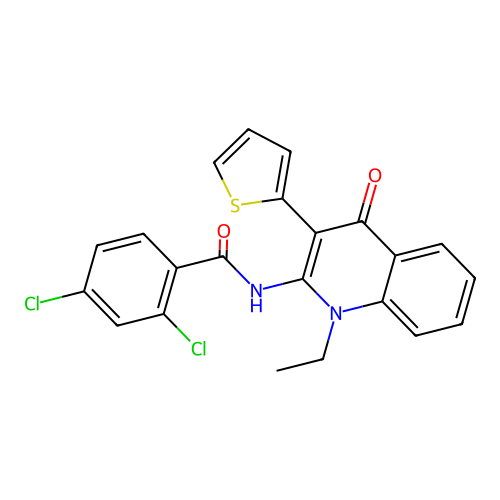 2,4-dichloro-N-(1-ethyl-4-oxo-3-thiophen-2-yl-quinolin-2-yl)benzamide structure