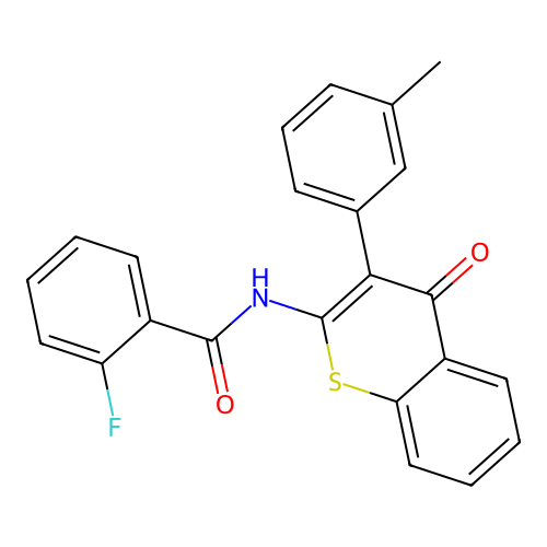 2-fluoro-N-[3-(3-methylphenyl)-4-oxo-4H-thiochromen-2-yl]benzamide structure