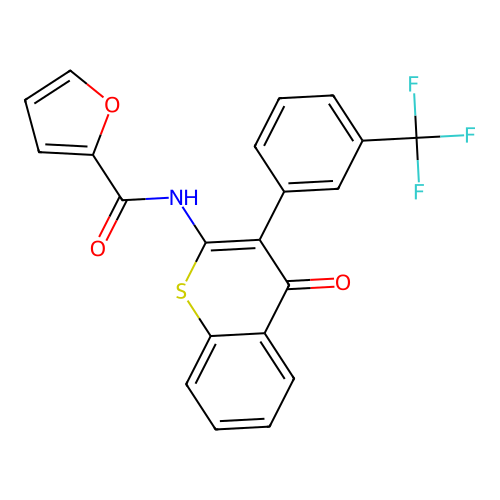 N-(4-oxo-3-(3-(trifluoromethyl)phenyl)-4H-thiochromen-2-yl)furan-2-carboxamide structure