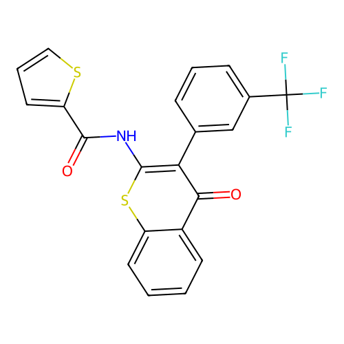 N-[4-oxo-3-[3-(trifluoromethyl)phenyl]thiochromen-2-yl]thiophene-2-carboxamide structure