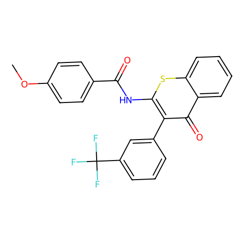 4-methoxy-N-(4-oxo-3-(3-(trifluoromethyl)phenyl)-4H-thiochromen-2-yl)benzamide structure