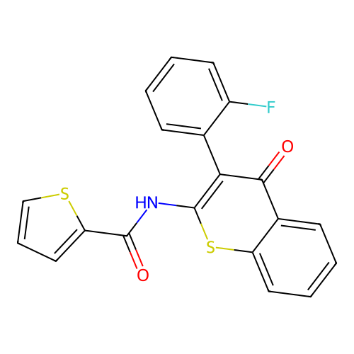 N-(3-(2-fluorophenyl)-4-oxo-4H-thiochromen-2-yl)thiophene-2-carboxamide structure