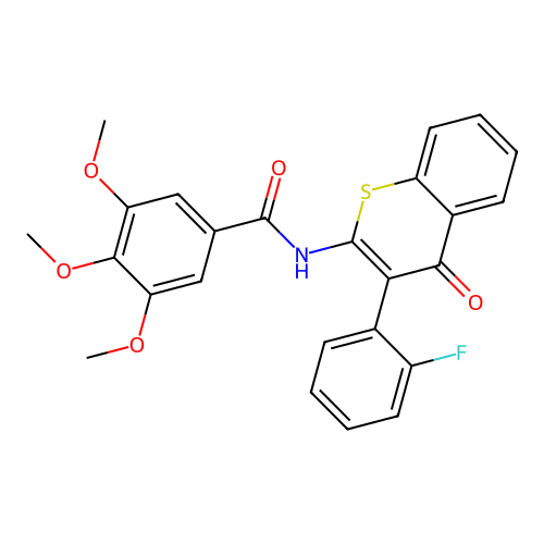 N-(3-(2-fluorophenyl)-4-oxo-4H-thiochromen-2-yl)-3,4,5-trimethoxybenzamide structure