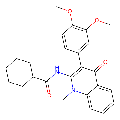 N-(3-(3,4-dimethoxyphenyl)-1-methyl-4-oxo-1,4-dihydroquinolin-2-yl)cyclohexanecarboxamide structure