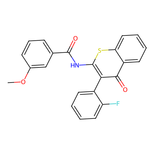 N-(3-(2-fluorophenyl)-4-oxo-4H-thiochromen-2-yl)-3-methoxybenzamide structure