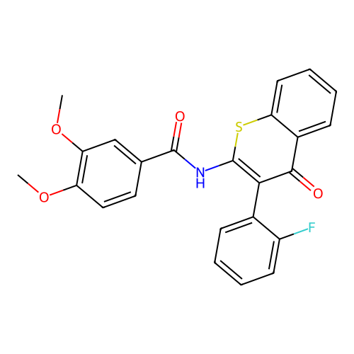 N-(3-(2-fluorophenyl)-4-oxo-4H-thiochromen-2-yl)-3,4-dimethoxybenzamide structure
