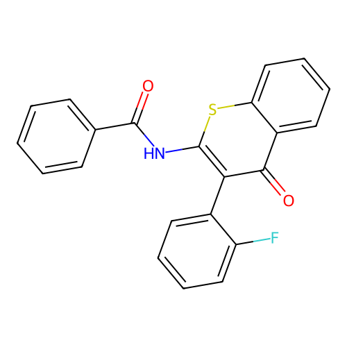 N-(3-(2-fluorophenyl)-4-oxo-4H-thiochromen-2-yl)benzamide structure