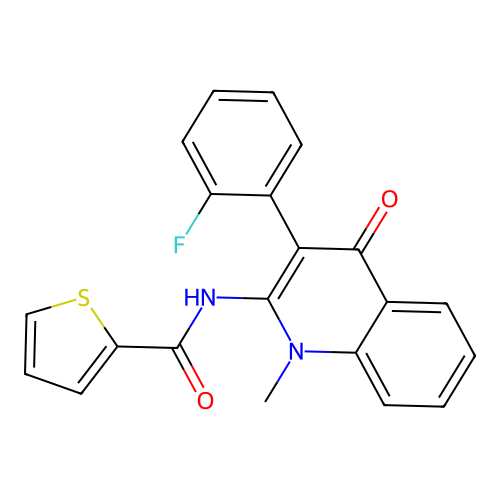 N-[3-(2-fluorophenyl)-1-methyl-4-oxoquinolin-2-yl]thiophene-2-carboxamide structure