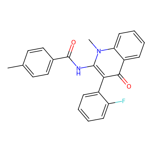 N-(3-(2-fluorophenyl)-1-methyl-4-oxo-1,4-dihydroquinolin-2-yl)-4-methylbenzamide structure