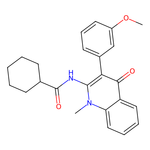 N-[3-(3-methoxyphenyl)-1-methyl-4-oxoquinolin-2-yl]cyclohexanecarboxamide structure