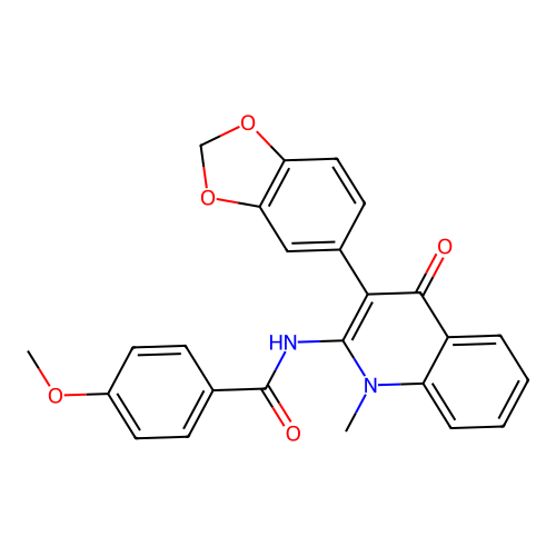 N-(3-benzo[1,3]dioxol-5-yl-1-methyl-4-oxo-quinolin-2-yl)-4-methoxy-benzamide structure