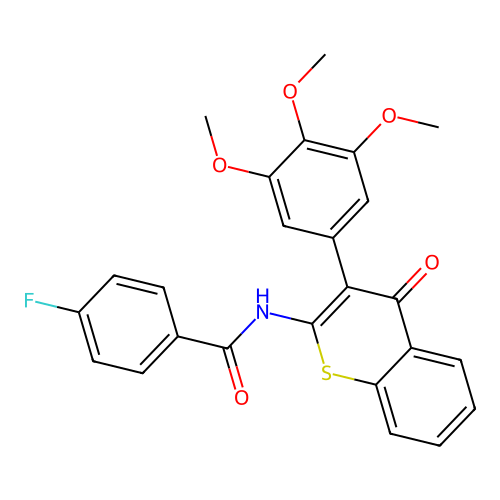 4-fluoro-N-(4-oxo-3-(3,4,5-trimethoxyphenyl)-4H-thiochromen-2-yl)benzamide structure
