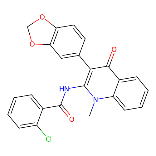 N-(3-benzo[1,3]dioxol-5-yl-1-methyl-4-oxo-quinolin-2-yl)-2-chloro-benzamide structure