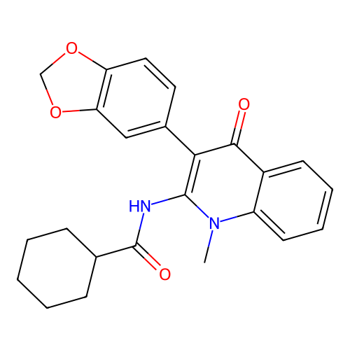 N-[3-(1,3-benzodioxol-5-yl)-1-methyl-4-oxoquinolin-2-yl]cyclohexanecarboxamide structure
