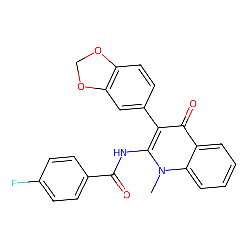 N-[3-(1,3-benzodioxol-5-yl)-1-methyl-4-oxo-1,4-dihydroquinolin-2-yl]-4-fluorobenzamide structure