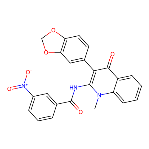 N-(3-benzo[1,3]dioxol-5-yl-1-methyl-4-oxo-quinolin-2-yl)-3-nitro-benzamide structure