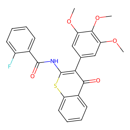 2-fluoro-N-(4-oxo-3-(3,4,5-trimethoxyphenyl)-4H-thiochromen-2-yl)benzamide structure