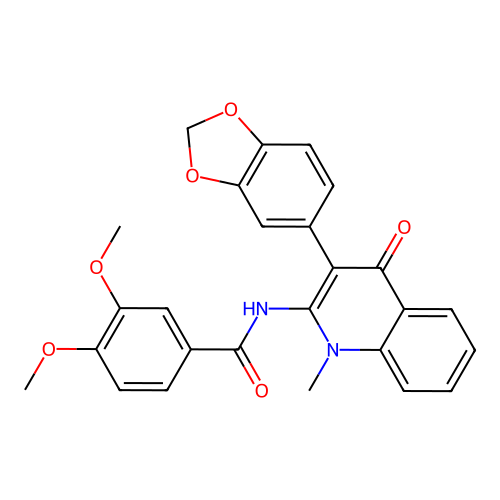 N-(3-benzo[1,3]dioxol-5-yl-1-methyl-4-oxo-quinolin-2-yl)-3,4-dimethoxy-benzamide structure