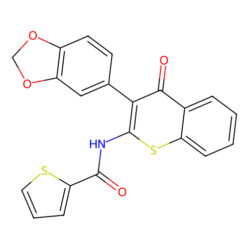 N-[3-(1,3-benzodioxol-5-yl)-4-oxothiochromen-2-yl]thiophene-2-carboxamide structure