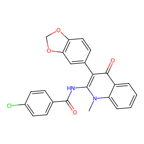 N-(3-benzo[1,3]dioxol-5-yl-1-methyl-4-oxo-quinolin-2-yl)-4-chloro-benzamide structure