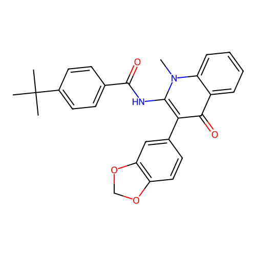 N-(3-benzo[1,3]dioxol-5-yl-1-methyl-4-oxo-quinolin-2-yl)-4-tert-butyl-benzamide structure