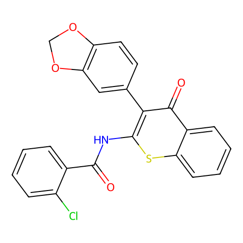 N-[3-(1,3-benzodioxol-5-yl)-4-oxo-4H-thiochromen-2-yl]-2-chlorobenzamide structure