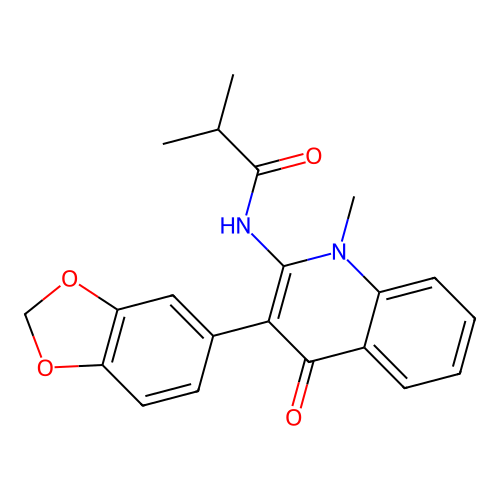 N-(3-(benzo[d][1,3]dioxol-5-yl)-1-methyl-4-oxo-1,4-dihydroquinolin-2-yl)isobutyramide structure
