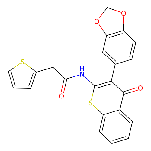 N-[3-(1,3-benzodioxol-5-yl)-4-oxothiochromen-2-yl]-2-thiophen-2-ylacetamide structure