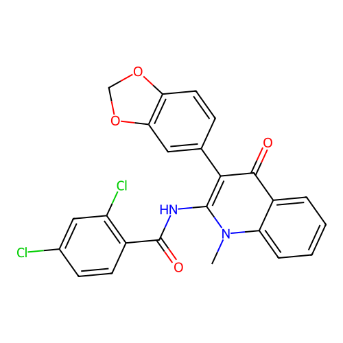 N-(3-benzo[1,3]dioxol-5-yl-1-methyl-4-oxo-quinolin-2-yl)-2,4-dichloro-benzamide structure