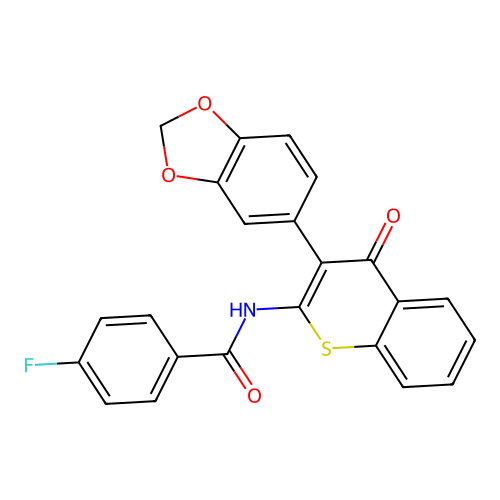 N-[3-(1,3-benzodioxol-5-yl)-4-oxo-4H-thiochromen-2-yl]-4-fluorobenzamide structure