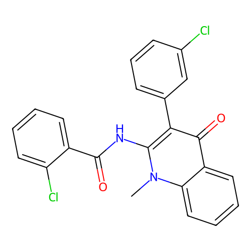 2-chloro-N-(3-(3-chlorophenyl)-1-methyl-4-oxo-1,4-dihydroquinolin-2-yl)benzamide structure
