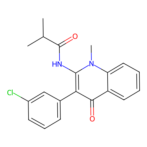 N-[3-(3-chlorophenyl)-1-methyl-4-oxoquinolin-2-yl]-2-methylpropanamide structure