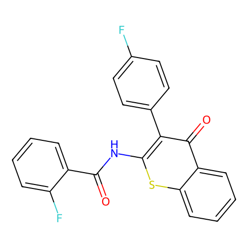 2-fluoro-N-(3-(4-fluorophenyl)-4-oxo-4H-thiochromen-2-yl)benzamide structure