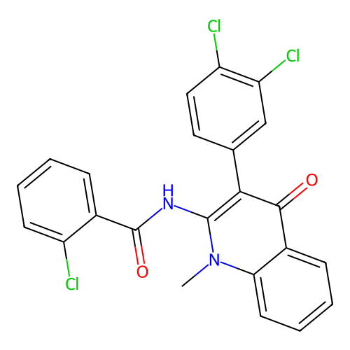 2-chloro-N-[3-(3,4-dichlorophenyl)-1-methyl-4-oxo-quinolin-2-yl]benzamide structure