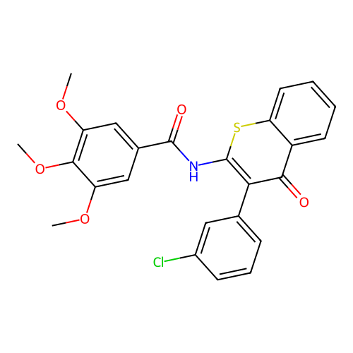 N-(3-(3-chlorophenyl)-4-oxo-4H-thiochromen-2-yl)-3,4,5-trimethoxybenzamide structure