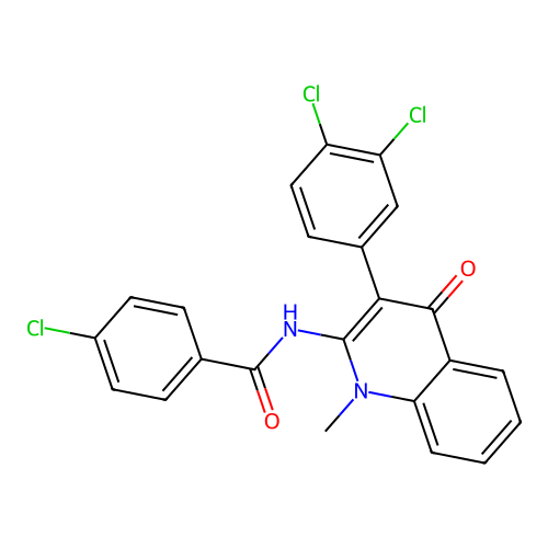 4-chloro-N-[3-(3,4-dichlorophenyl)-1-methyl-4-oxo-quinolin-2-yl]benzamide structure