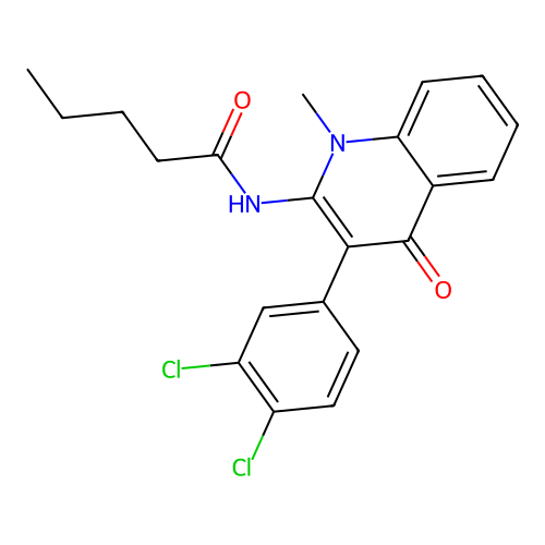 N-(3-(3,4-dichlorophenyl)-1-methyl-4-oxo-1,4-dihydroquinolin-2-yl)pentanamide structure