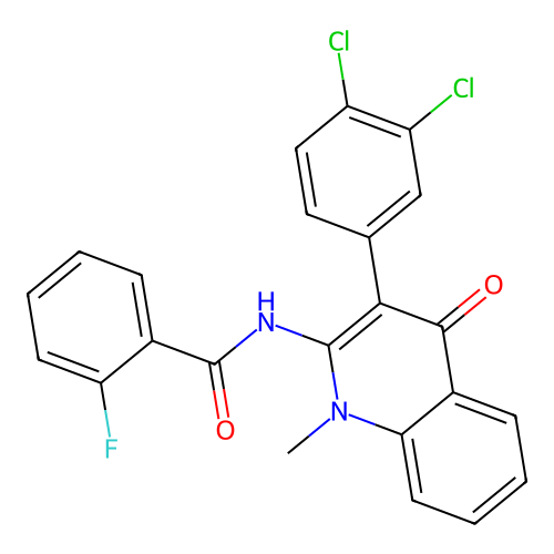 N-[3-(3,4-dichlorophenyl)-1-methyl-4-oxoquinolin-2-yl]-2-fluorobenzamide structure