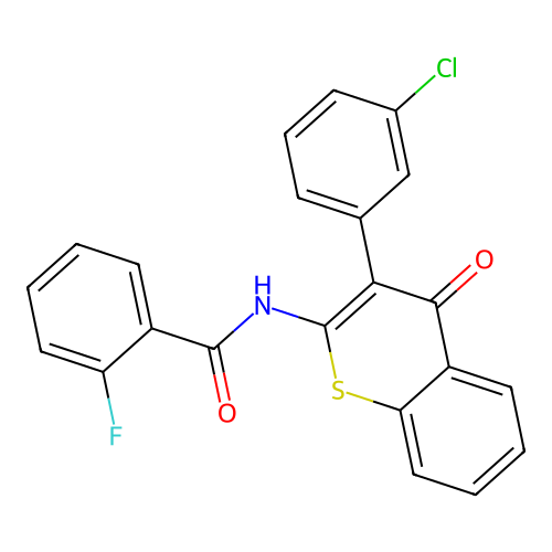 N-(3-(3-chlorophenyl)-4-oxo-4H-thiochromen-2-yl)-2-fluorobenzamide structure