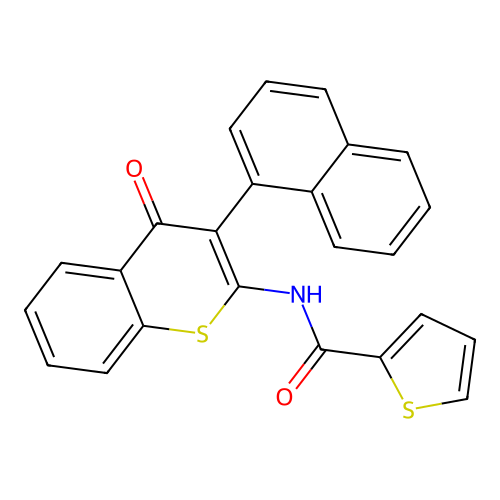 N-(3-(naphthalen-1-yl)-4-oxo-4H-thiochromen-2-yl)thiophene-2-carboxamide structure