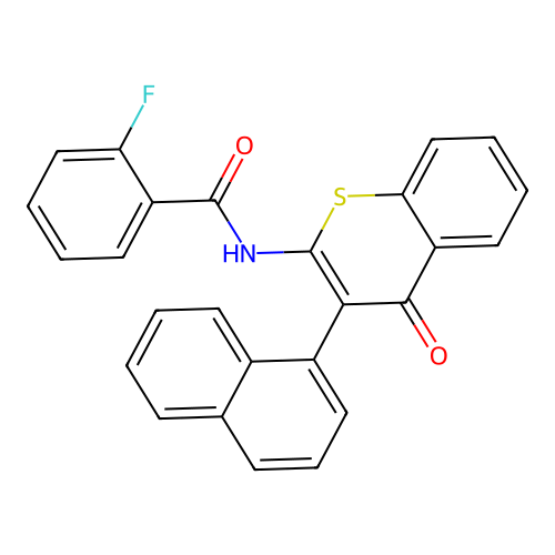 2-fluoro-N-(3-(naphthalen-1-yl)-4-oxo-4H-thiochromen-2-yl)benzamide structure