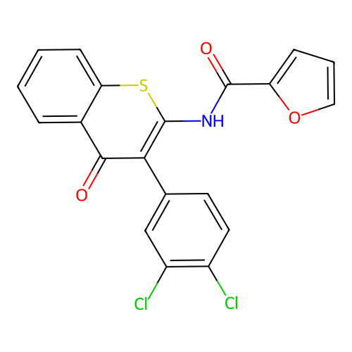 N-(3-(3,4-dichlorophenyl)-4-oxo-4H-thiochromen-2-yl)furan-2-carboxamide structure