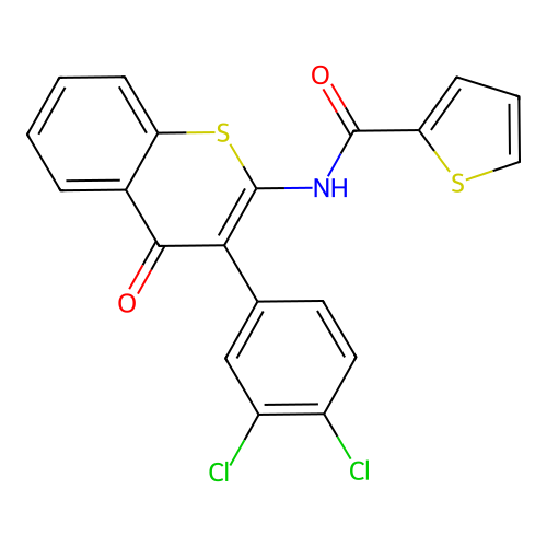 N-(3-(3,4-dichlorophenyl)-4-oxo-4H-thiochromen-2-yl)thiophene-2-carboxamide structure