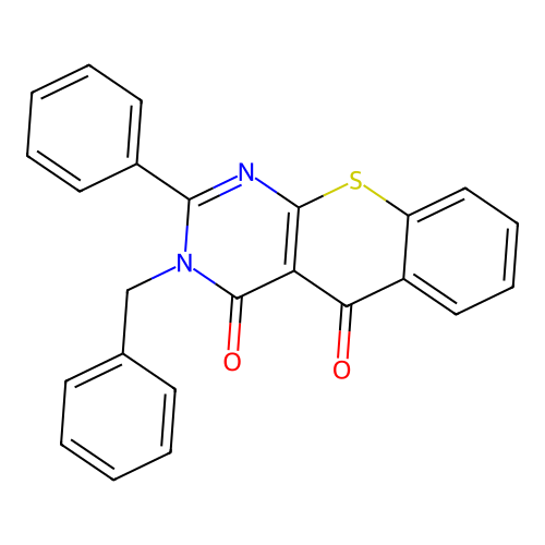 3-benzyl-2-phenyl-4H-thiochromeno[2,3-d]pyrimidine-4,5(3H)-dione structure