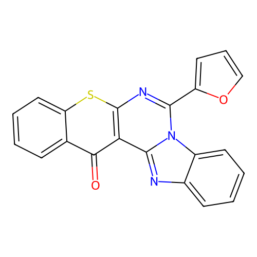 7-(furan-2-yl)-14H-benzo[4,5]imidazo[1,2-c]thiochromeno[3,2-e]pyrimidin-14-one structure