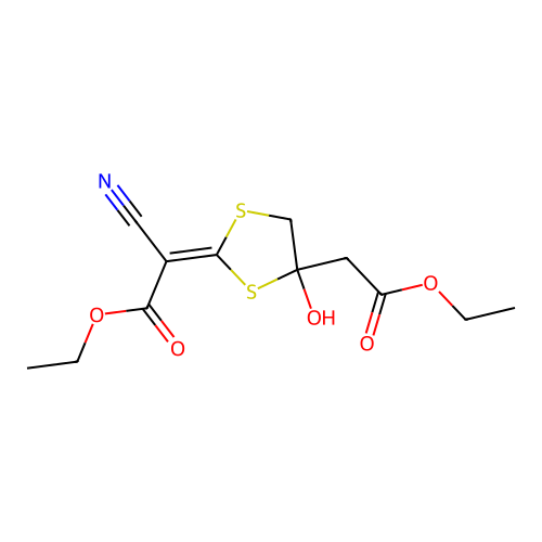 ethyl 2-cyano-2-[4-(2-ethoxy-2-oxoethyl)-4-hydroxy-1,3-dithiolan-2-ylidene]acetate structure