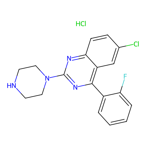 Quinazoline, 6-chloro-4-(2-fluorophenyl)-2-(1-piperazinyl)-, hydrochloride structure